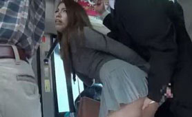 Poor Asian Girl in Short Pleated Skirt Groped And Fucked In The Public Bus