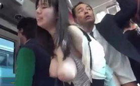Huge Bobbed Teenage Japanese Girl Gets Screwed By an Older Rude Man on a Public Bus